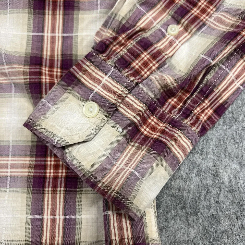 Banana Republic Shirt Mens Medium Purple Plaid Long Sleeve Button Front Roll Tab
